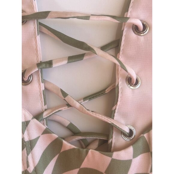 For Love and Lemons Nomi Lace-up Checkered Pink and Green Corset Top Size XXS - Picture 10 of 16
